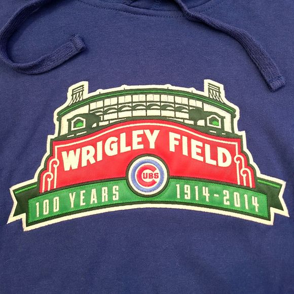 Chicago Cubs WRIGLEY FIELD Hoodie 100 Years Patch 1914-2014 Blue Size Medium M - Picture 3 of 10